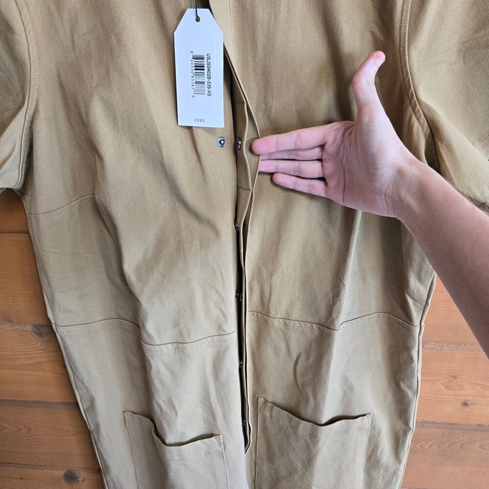 Universal Standard Kate Twill Jumpsuit NWT Vintage Khaki XS 10-12 Snap Boho Top - Picture 5 of 6